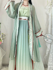 Belted Maxi Dress Song Dynasty Green Hanfu