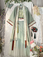 Belted Maxi Dress Song Dynasty Green Hanfu