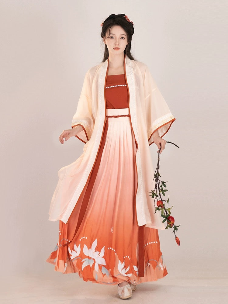 Orange Flowy Dress Long Song Dynasty Hanfu