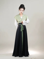 Gingham Dress Green Chinese Peasant Clothing Tang Hanfu