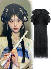 hanfu wig chinese hair buns long black
