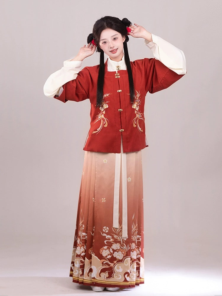 Red Square Collar Hanfu New Year Dress Ming Dynasty