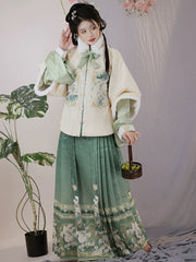 Green Cute Winter Dresses Outfit Ming Dynasty Hanfu