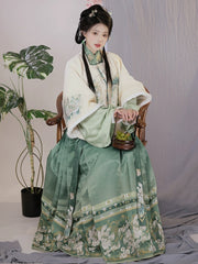 Green Cute Winter Dresses Outfit Ming Dynasty Hanfu