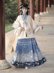 Blue winter ming dynasty hanfu dress female
