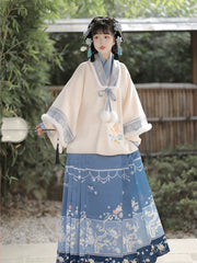 Blue winter ming dynasty hanfu dress female