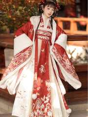 Chinese Traditional  New Year Clothing Red Hanfu Winter