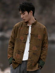 Chinese Style Print Men Long Sleeve Jacket Tang