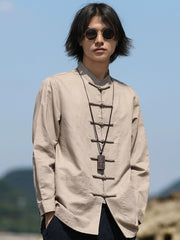 Mandarin Collar Linen Shirt Mens Tang Suit