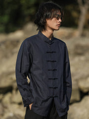 Mandarin Collar Linen Shirt Mens Tang Suit
