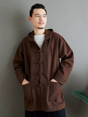 Hooded Long Sleeve Shirts Men Tang Suit
