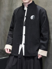 Black Autumn Jacket Men Chinese Style Tang Suit