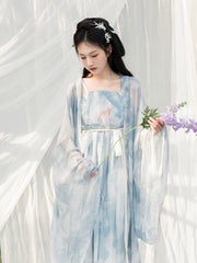 Blue Chinese Dress Chiffon Hanfu Tang Dynasty Clothing