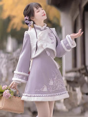 Winter Qipao Dress Modern Hanfu Purple