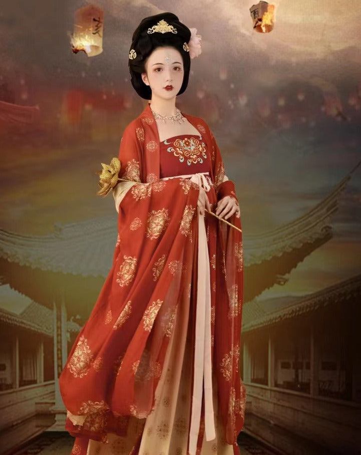 Tang Dynasty Traditional Chinese Dance Costume Red Hanfu