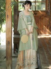 Green Chiffon Dress  Long Skirt Suit Song Dynasty Hanfu