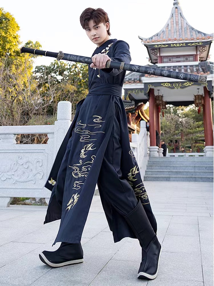 Swordsman Outfit Black Robe Chinese Hanfu Male