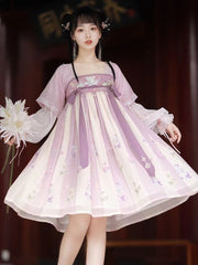 Short pink dress with puff sleeves hanfu lolita