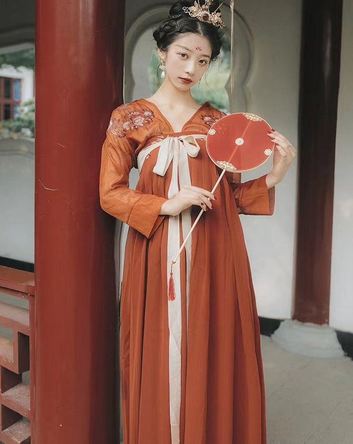 Red chinese dance costume hanfu tang dynasty female