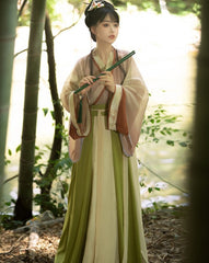 pearl trim dress long sleeve han dynasty clothing