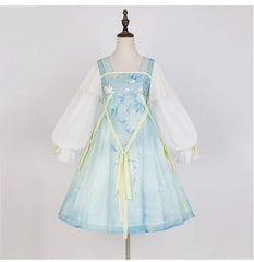 Blue Floral Babydoll Dress Chinese Lolita Short Hanfu