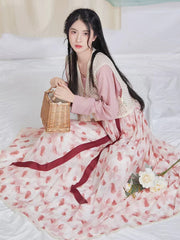 Pink Preppy Dress Chinese Clothing Modern Female