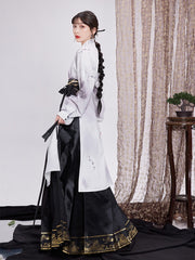 Mandarin Collar Dresses Gothic Style Black Modern Hanfu