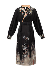 V Neck Black Dress Vintage Chinese Modernized Hanfu Female