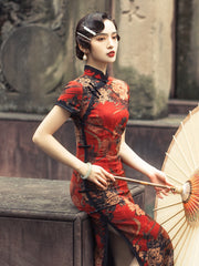 Red Tight Dress Chinese Slit Traditional Qipao Women