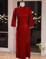 Red Chinese Dress Wedding Modern Cheongsam Clothing