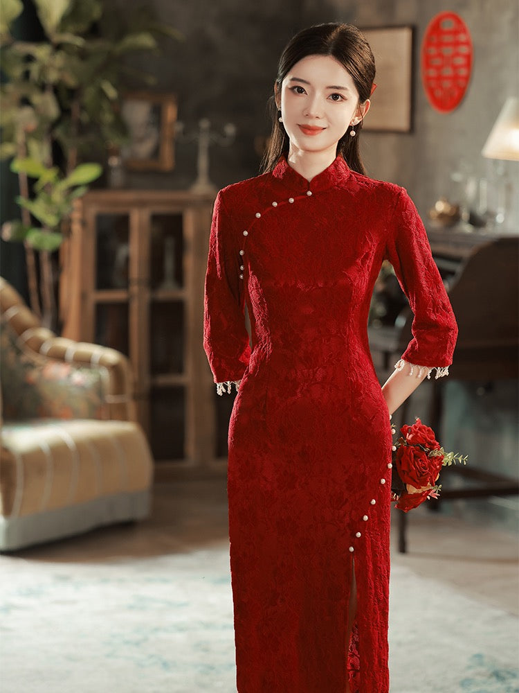 Red Chinese Dress Wedding Modern Cheongsam Clothing – hanfudynasty