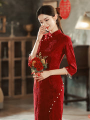 Red Chinese Dress Wedding Modern Cheongsam Clothing