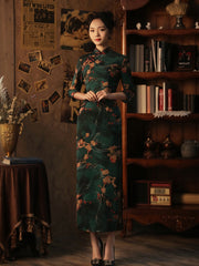 Oriental Print Dress Long Sleeve Qipao Shirt Female