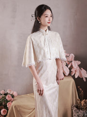White Cape Dress Vintage Bridesmaid Cheongsam Qipao