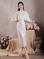 White Cape Dress Vintage Bridesmaid Cheongsam Qipao